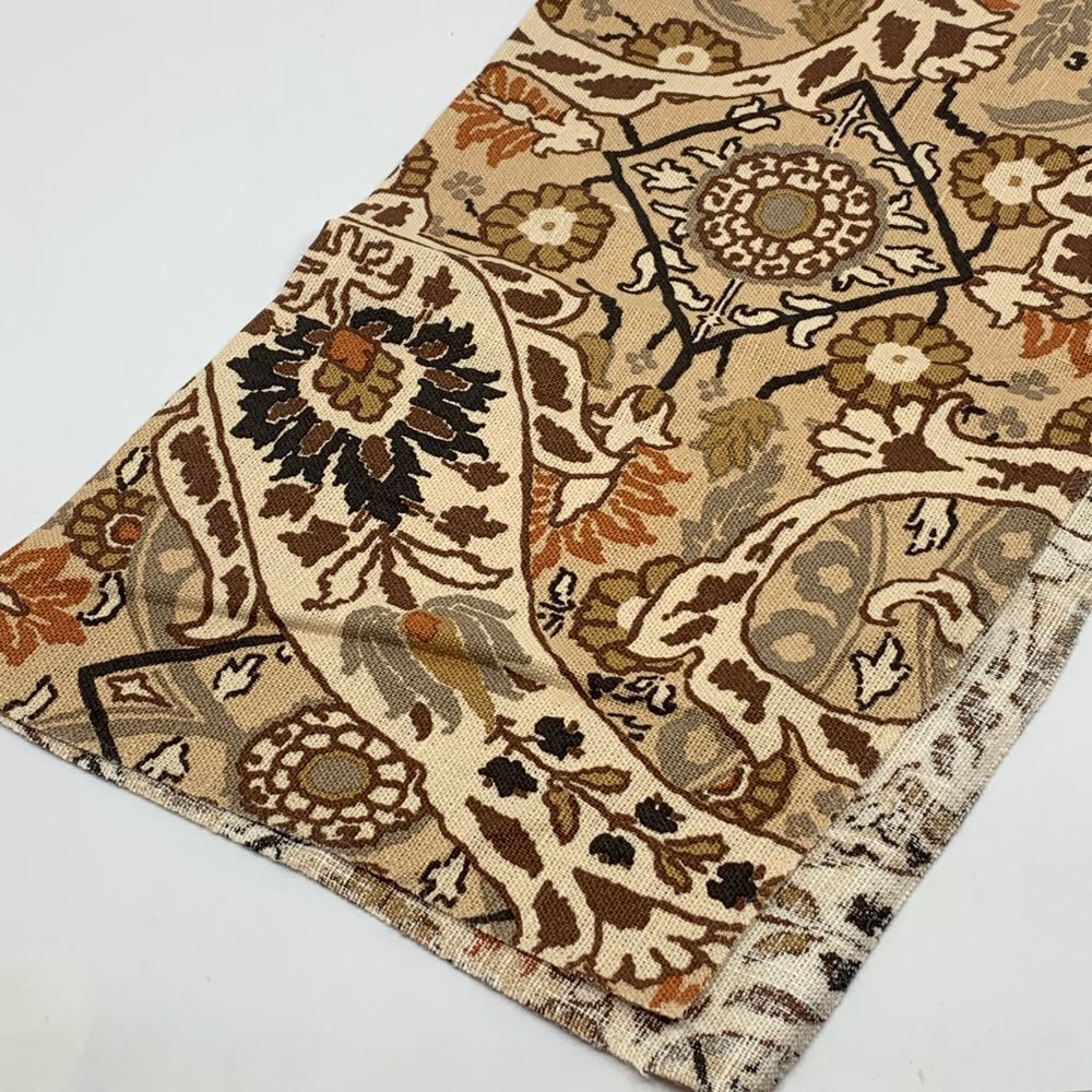 Brunschwig & Fils Chan‎ Paisley Brown/Beige Floral Linen Fabric Sample/Remnant